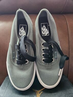Vans Gray Canvas Low-Top Sneakers with Black Laces